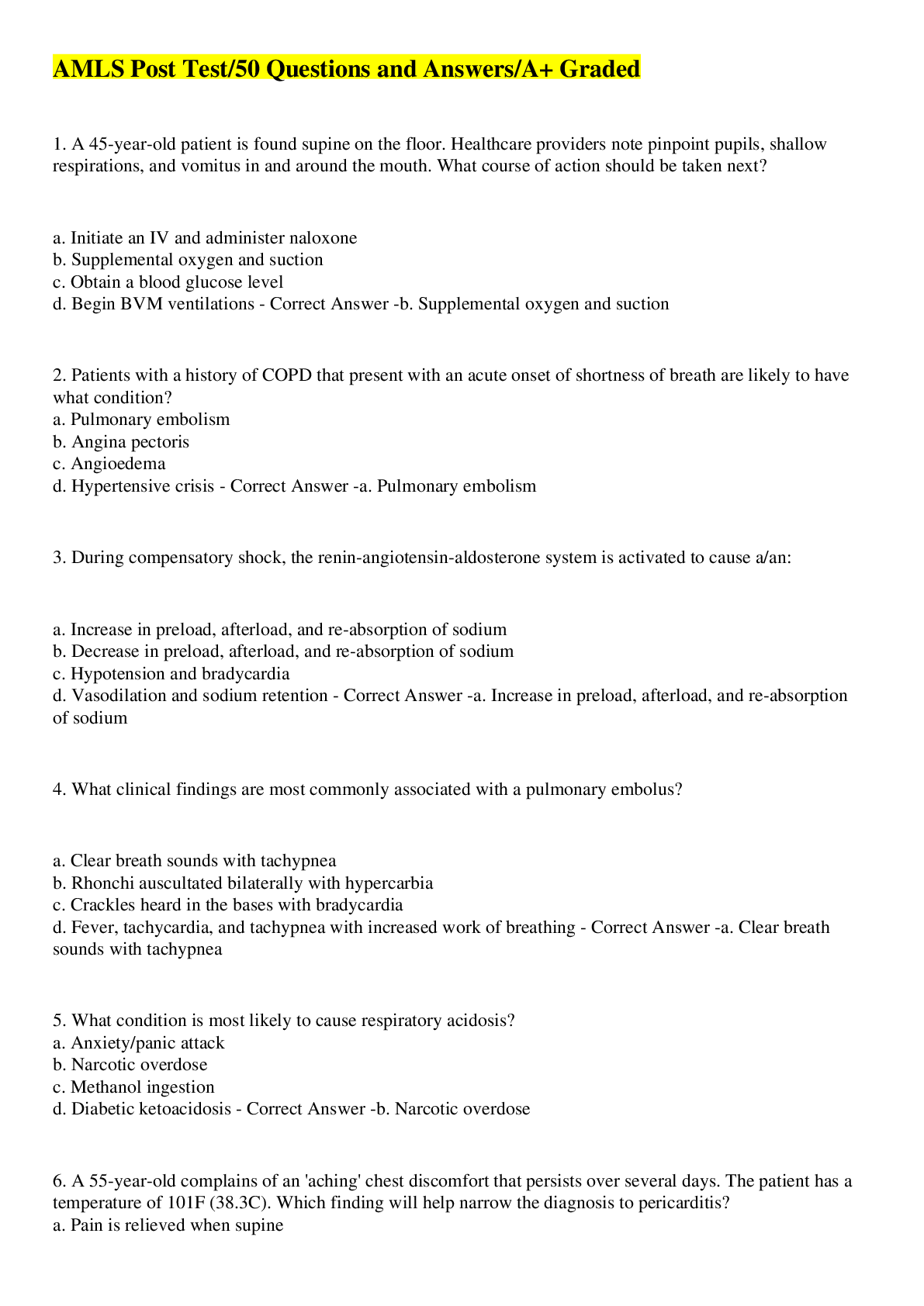 Preview image for AMLS Post Test (Answered)